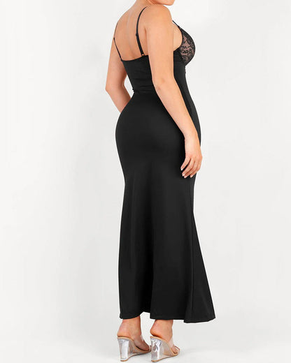 Sleeveless Deep V-Neck Lace Built-in Shapewear Set Maxi Dress