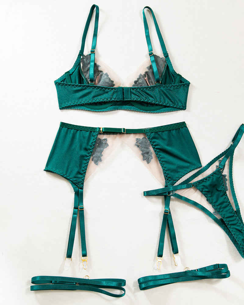 Sexy Mesh See-Through Flower Embroidery Push-Up Bra Sexy Lingerie Set