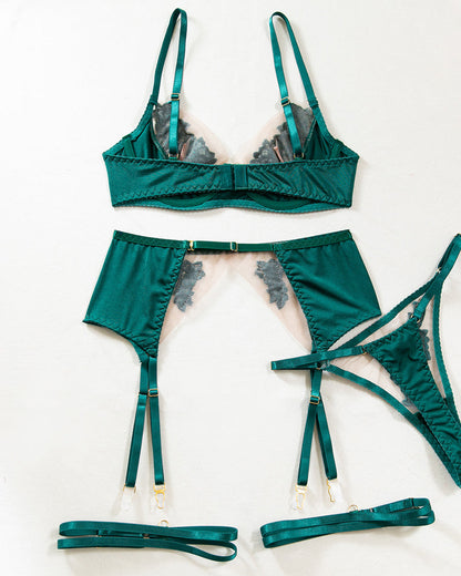 Sexy Mesh See-Through Flower Embroidery Push-Up Bra Sexy Lingerie Set