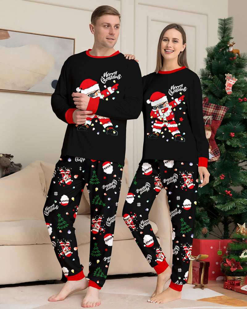 Santa Claus Colored Light Bulb Print Home Wear Parent-Child Pajama Set