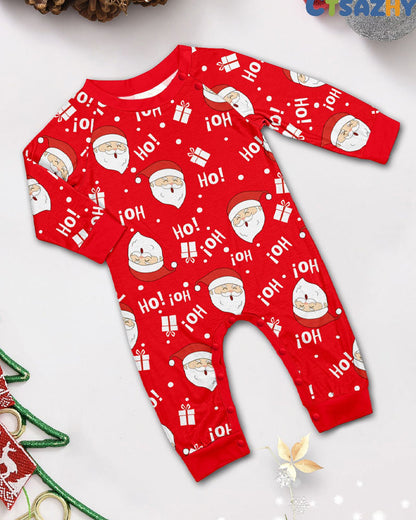 Santa Claus Print Round Neck Raglan Sleeve Color Block Parent-Child Lounge Pajama Set