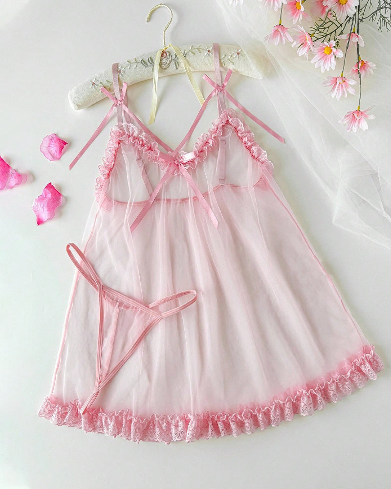 Sexy Lace Mesh See-through Slip Dress Lingerie Set