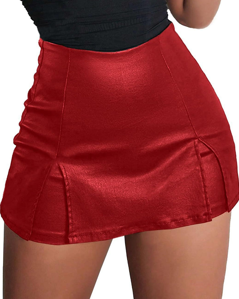 High-waisted PU Leather Tight-fitting Skirt Shorts