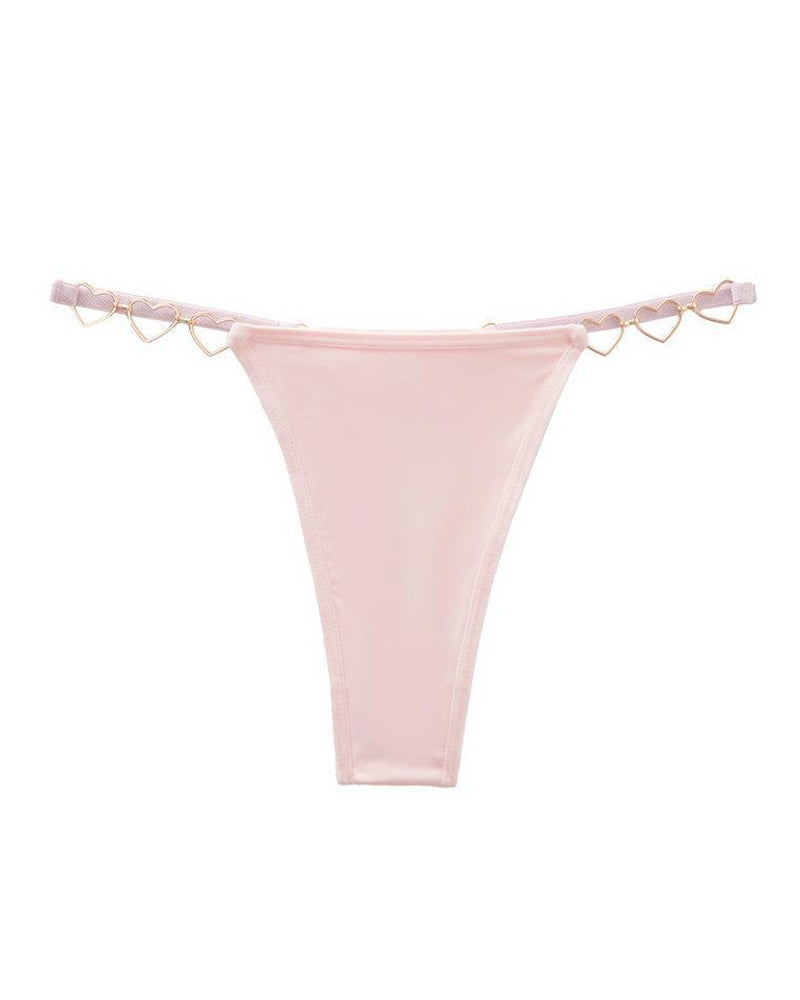 Metal Heart Embellishment Comfortable Low-rise Thong