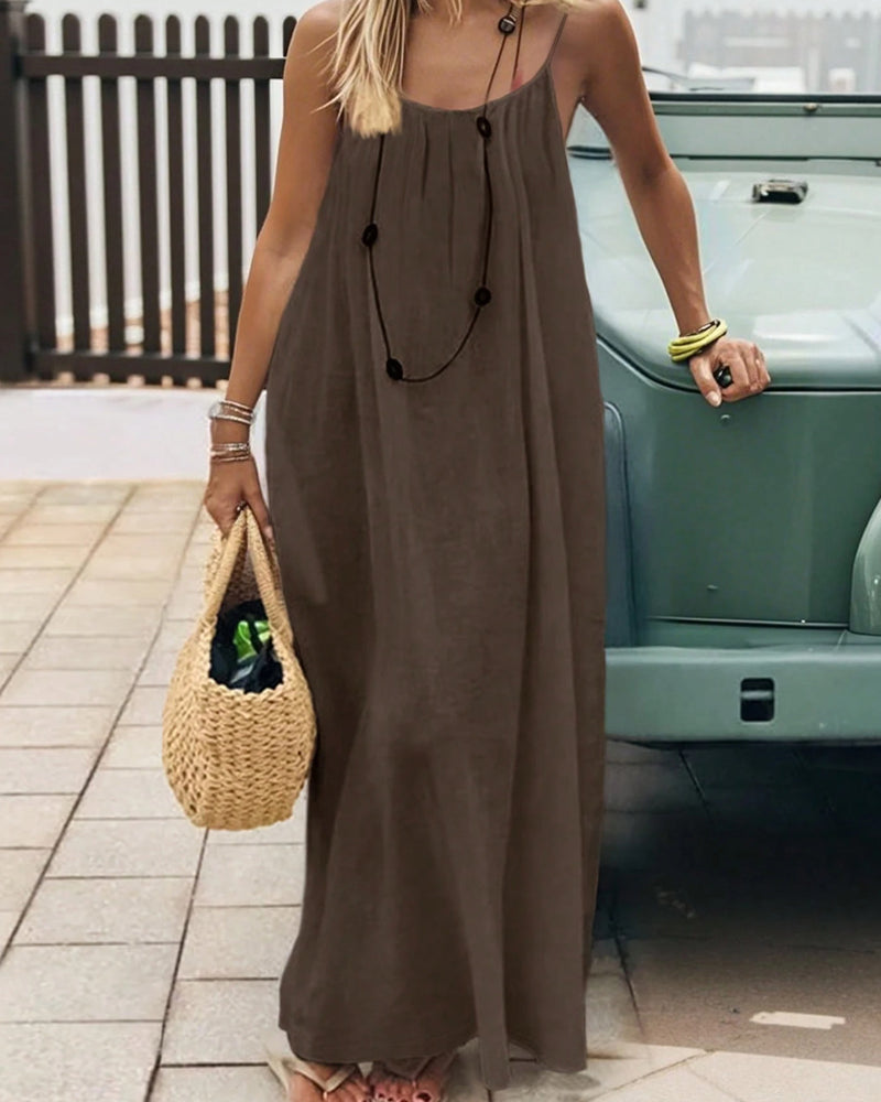 Women's Casual Sleeveless Solid Color Backless Spaghetti Strap Dress