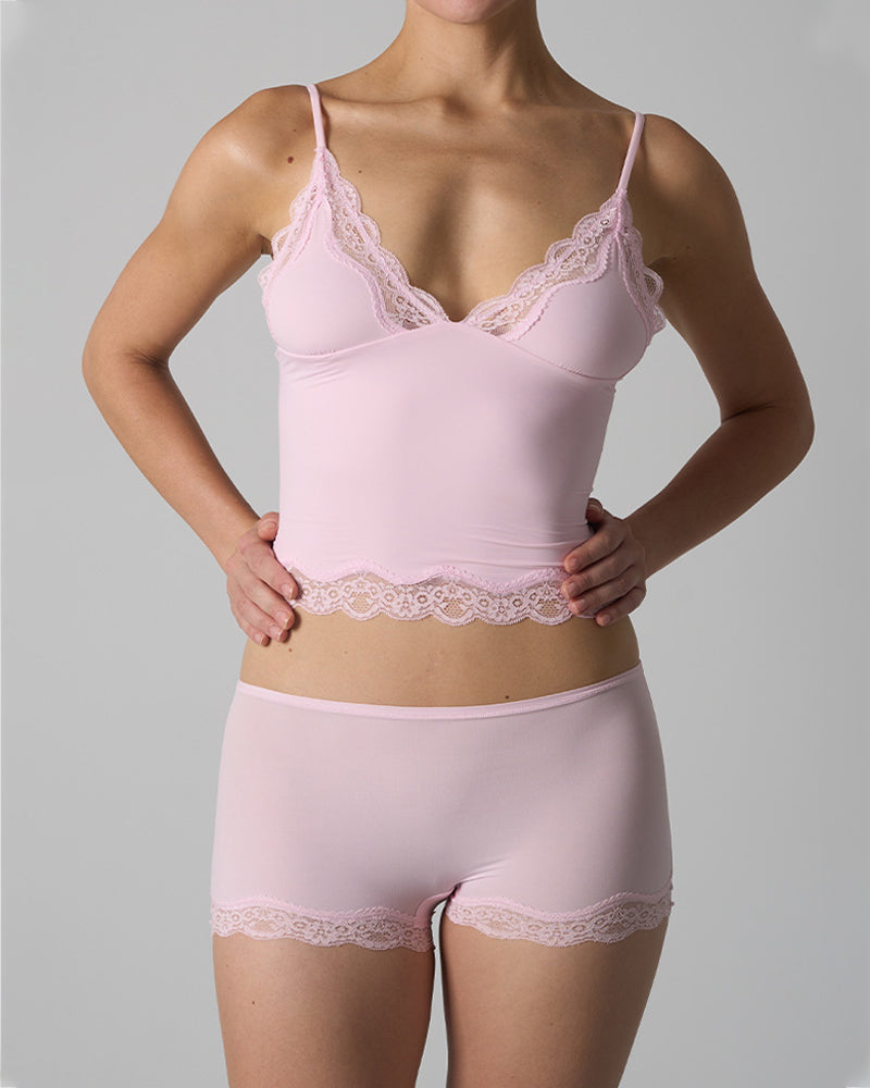 Sexy Skin-friendly Lace Trim V-neck Camisole and Boyshorts Underwear Set