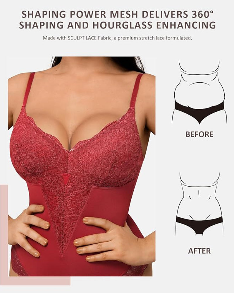 Women's Lace V Neck Tummy Control Bodysuit