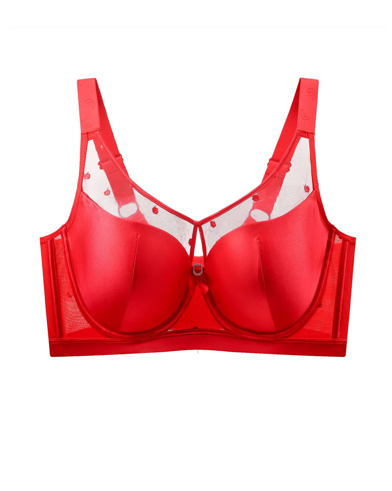 Satin Mesh See-through Patchwork Underwire Plus Size Push-up Bra