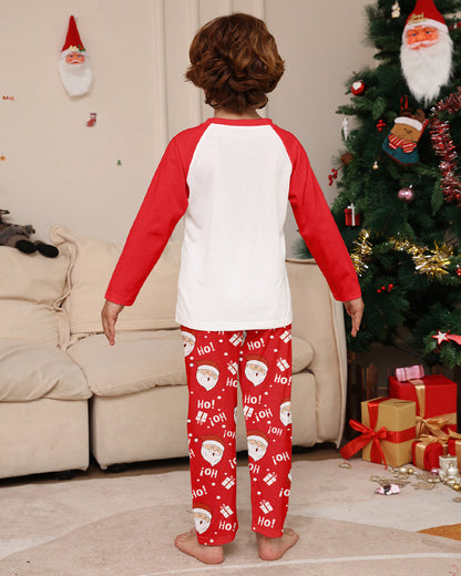 Santa Claus Print Round Neck Raglan Sleeve Color Block Parent-Child Lounge Pajama Set