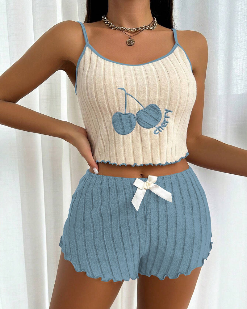 Cherry Brushed Colorblock Camisole and Shorts Loungewear Set