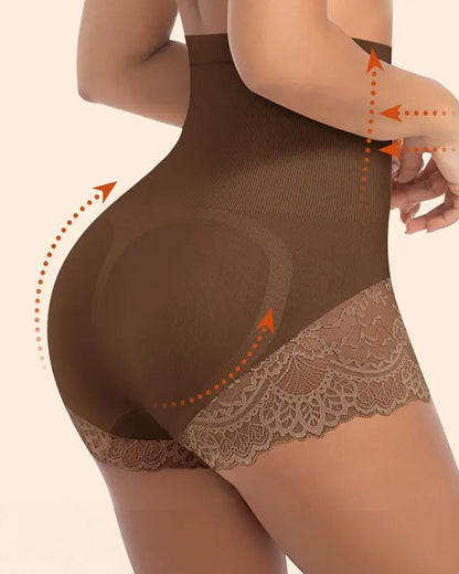 Women's High-Waisted Tummy Control and Butt Lifting Lace Seamless Shaping Panties