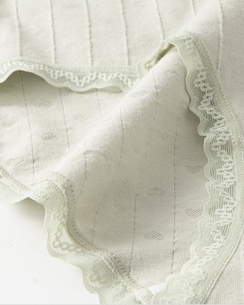 Multi-Pack Women's Mid-Waist Lace Striped Heart Antibacterial Cotton Panties