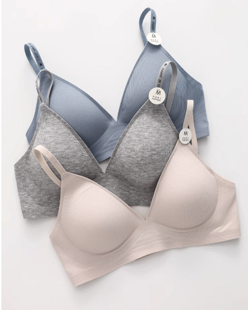 Deep V Seamless Letter Thin Straps Wire-Free Comfort Bra