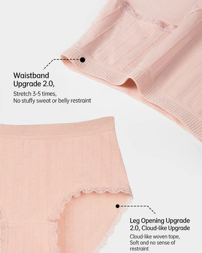 Multi-Pack Women's Mid-Waist Lace Striped Heart Antibacterial Cotton Panties